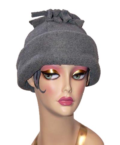 Adult Fleece PILLBOX Hat Gray/red Fleece Hat Women's 