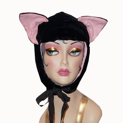 Black Velvet Cat Hood Novelty Animal Hat