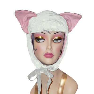 White Velvet Cat Hood Novelty Animal Hat